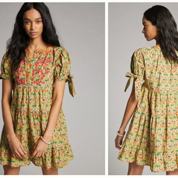 NWT Anthropologie Auretta Beaded Floral Mini Dress Size XS 100% Cotton HTF - Picture 4 of 16